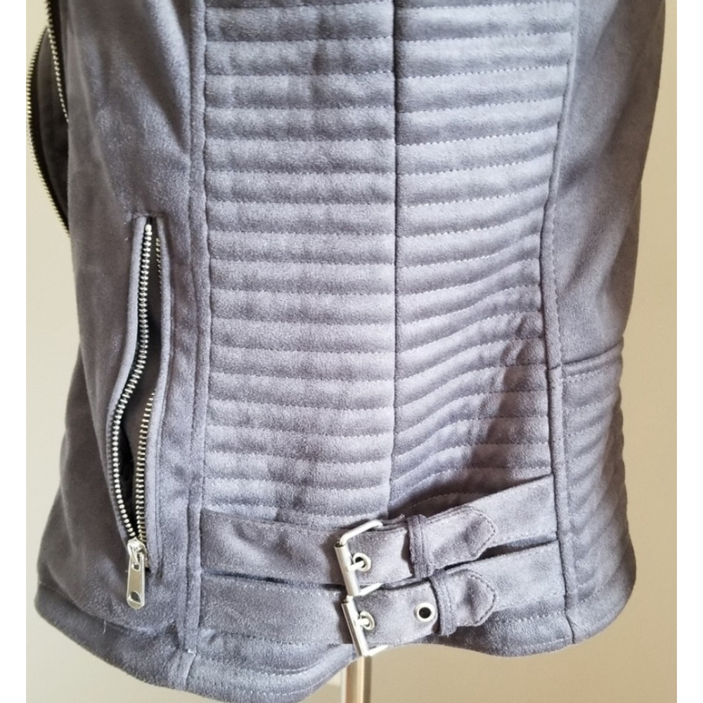 YMI Womens Plus Grey Moto‎ Jacket sz 1X Faux Suede Super Soft Lined For Warmth - Picture 6 of 10